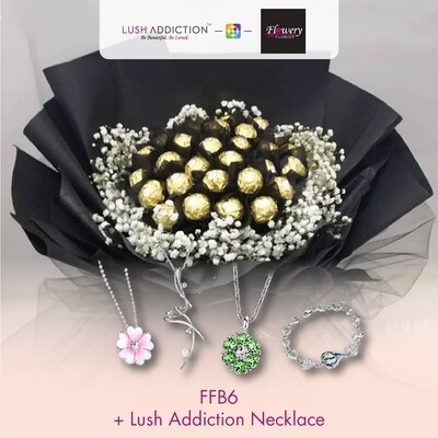 FFB6 Bouquet + Lush Addiction Necklace (By: Flowery Florist from Seri Kembangan)