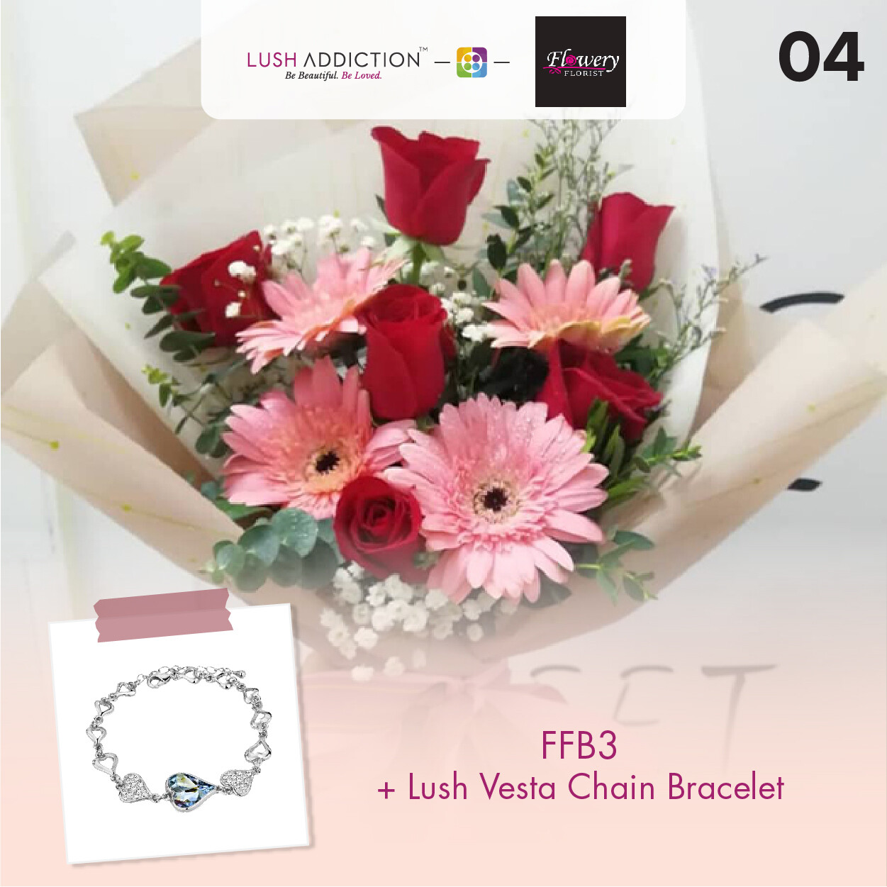 FFB3 Bouquet + Lush Addiction Necklace (By: Flowery Florist from Seri Kembangan)