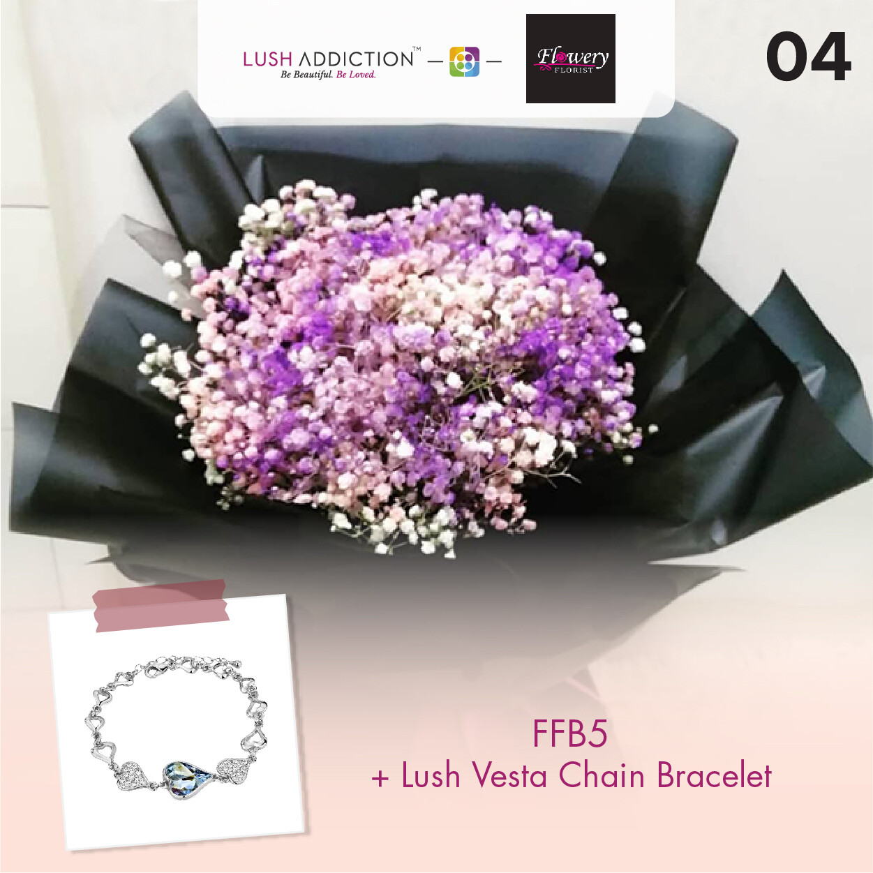 FFB5 Bouquet + Lush Addiction Necklace (By: Flowery Florist from Seri Kembangan)
