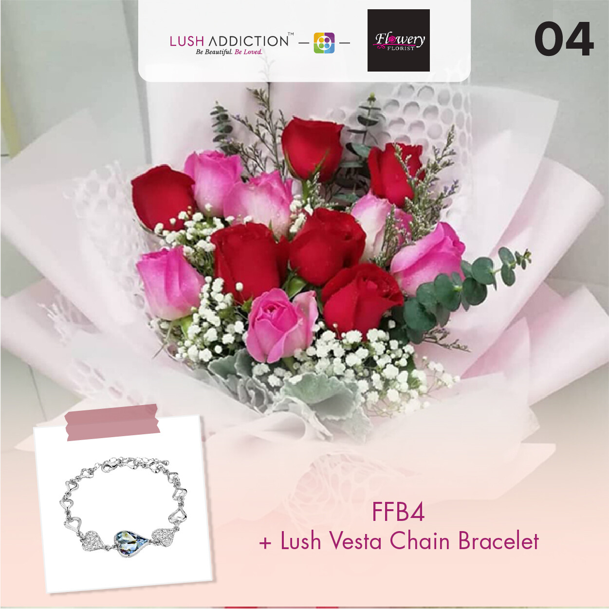 FFB4 Bouquet + Lush Addiction Necklace (By: Flowery Florist from Seri Kembangan)