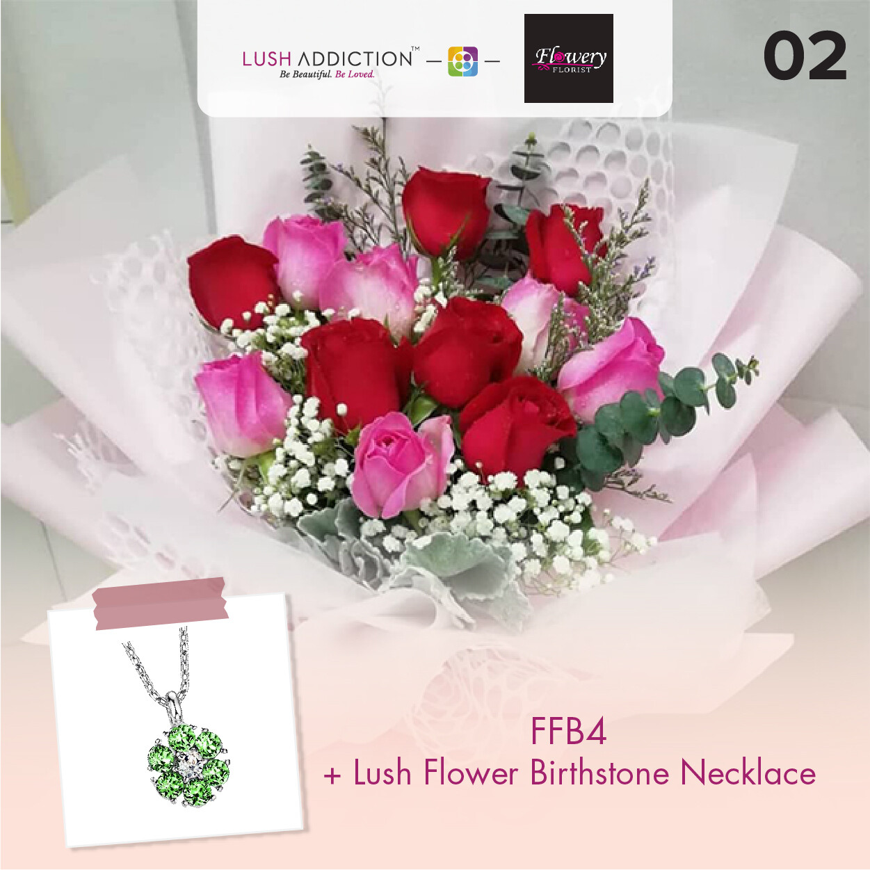 FFB4 Bouquet + Lush Addiction Necklace (By: Flowery Florist from Seri Kembangan)