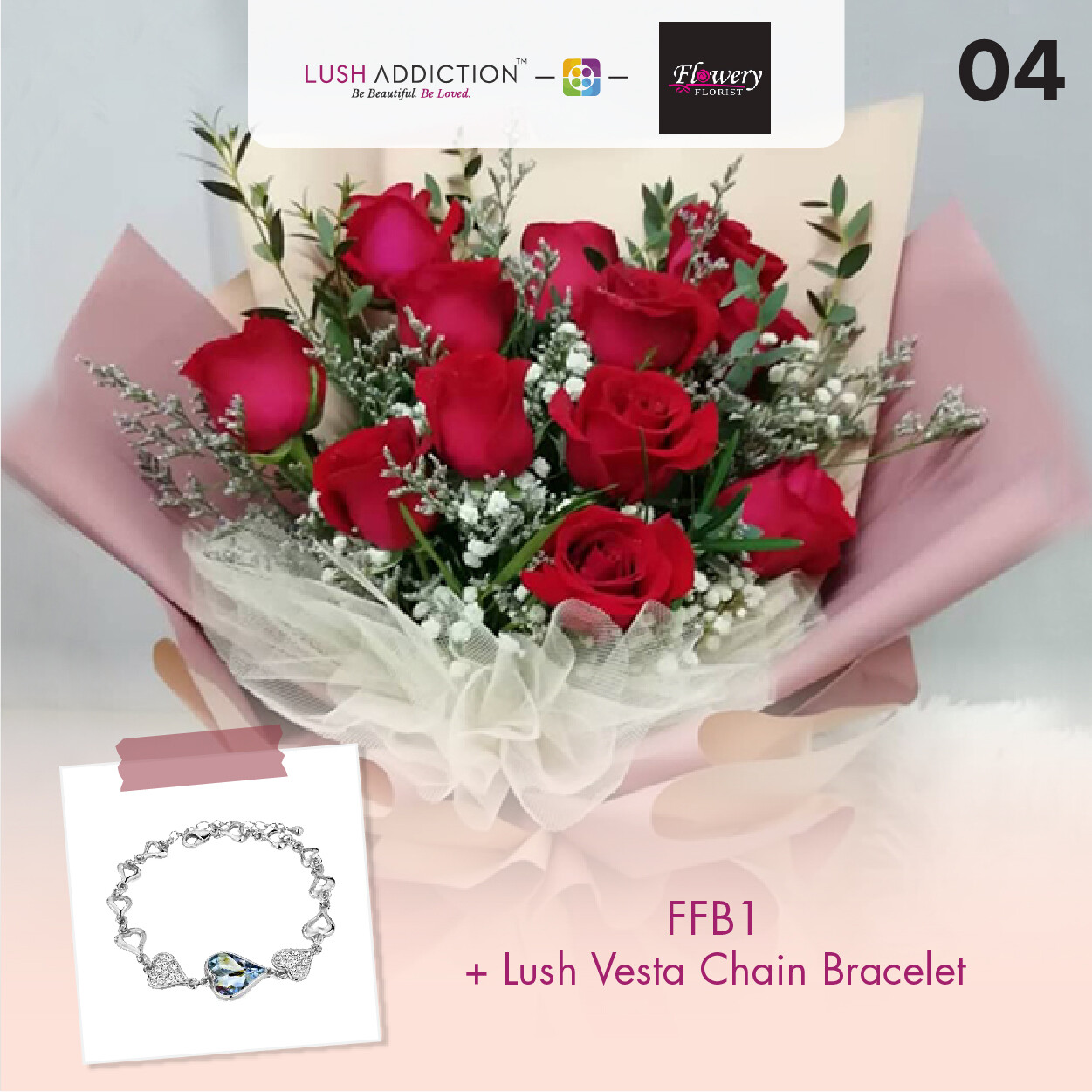 FFB1 Bouquet + Lush Addiction Necklace (By: Flowery Florist from Seri Kembangan)