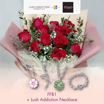 FFB1 Bouquet + Lush Addiction Necklace (By: Flowery Florist from Seri Kembangan)