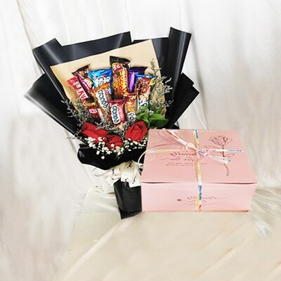 Snacks Bouquet with 500g Cake (By: Brilliant Creative Florist from Sibu)