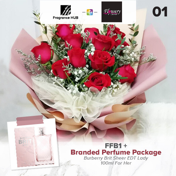 FFB1 Bouquet + Fragrance Hub Branded Perfume (By: Flowery Florist from Seri Kembangan)