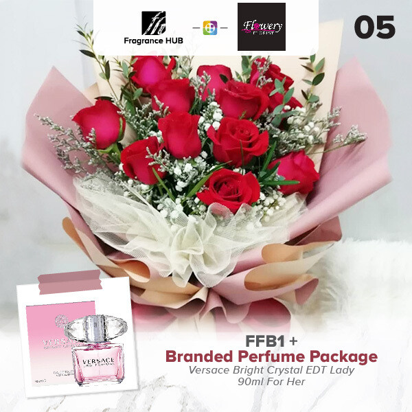 FFB1 Bouquet + Fragrance Hub Branded Perfume (By: Flowery Florist from Seri Kembangan)