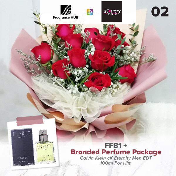 FFB1 Bouquet + Fragrance Hub Branded Perfume (By: Flowery Florist from Seri Kembangan)
