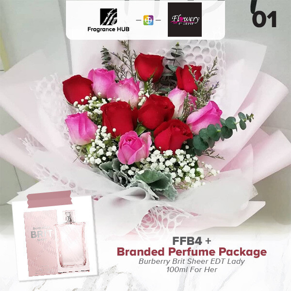 FFB4 Bouquet + Fragrance Hub Branded Perfume (By: Flowery Florist from Seri Kembangan)
