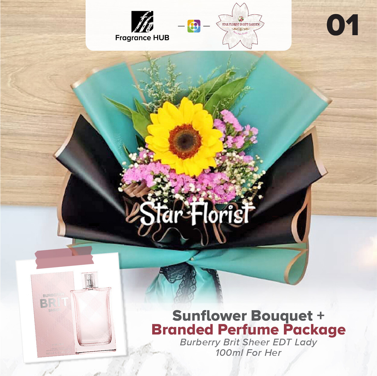 Sunflower Bouquet + Fragrance Hub Branded Perfume (By: Star Florist from Puchong)