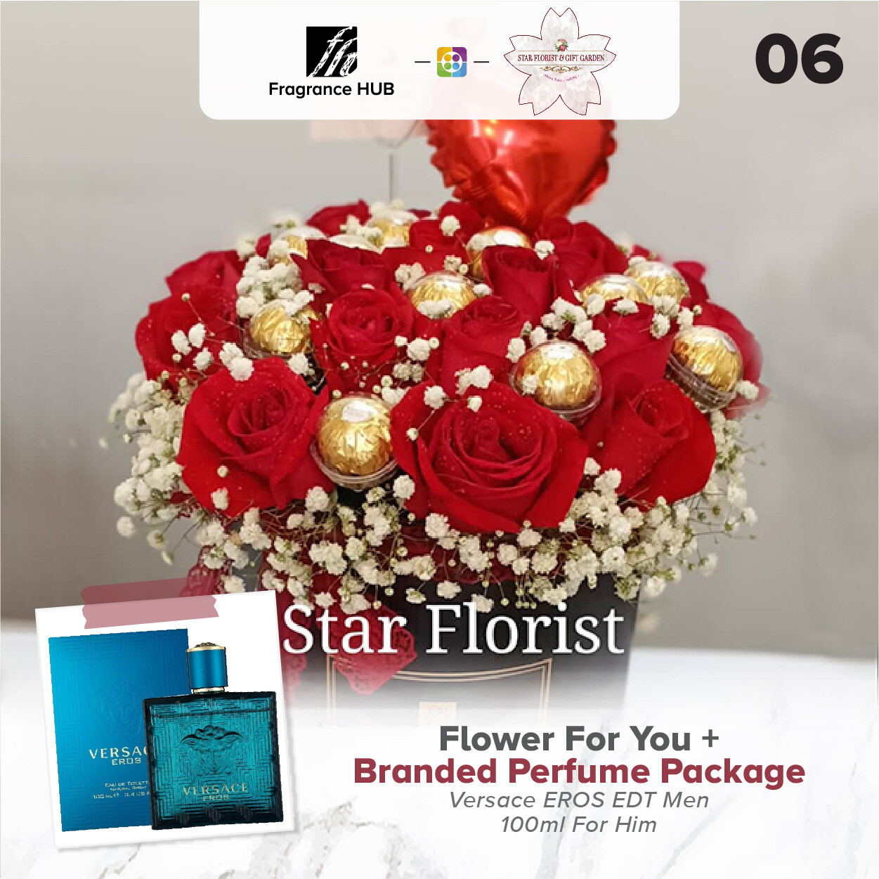 Flower For You (Red Rose + Ferrero Rocher) + Fragrance Hub Branded Perfume (By: Star Florist from Puchong)