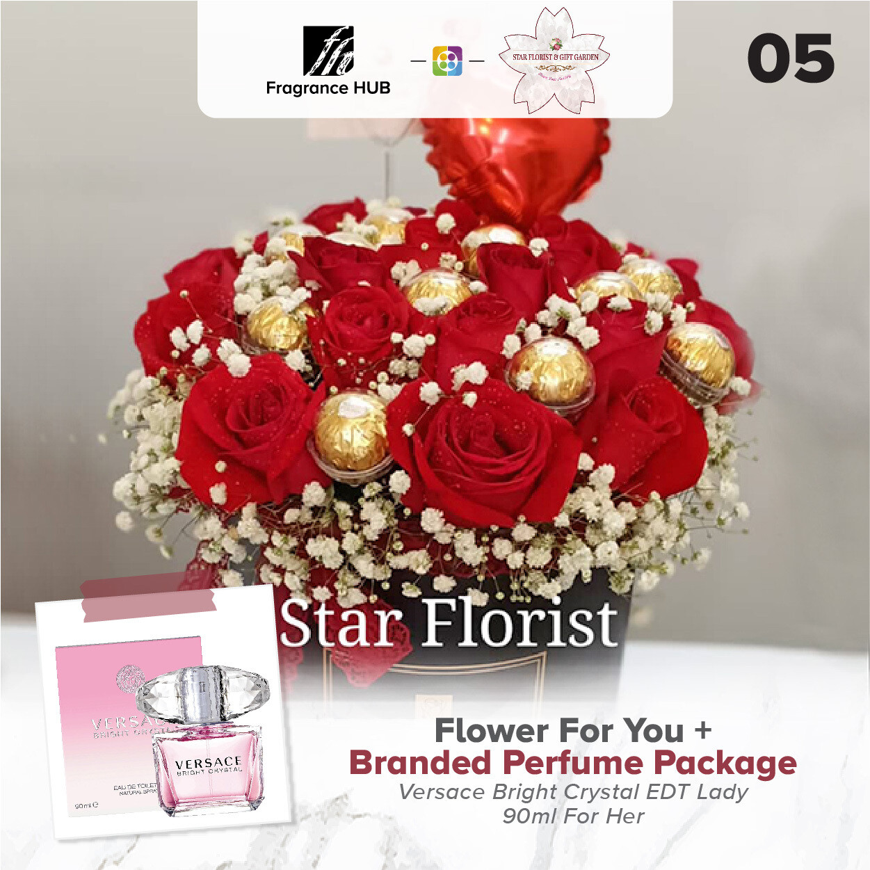 Flower For You (Red Rose + Ferrero Rocher) + Fragrance Hub Branded Perfume (By: Star Florist from Puchong)