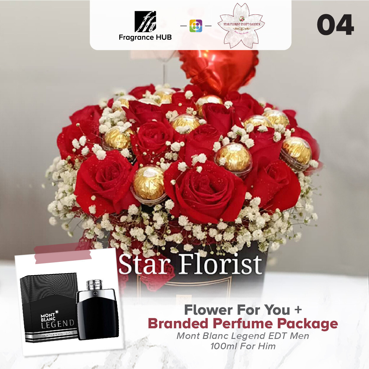 Flower For You (Red Rose + Ferrero Rocher) + Fragrance Hub Branded Perfume (By: Star Florist from Puchong)