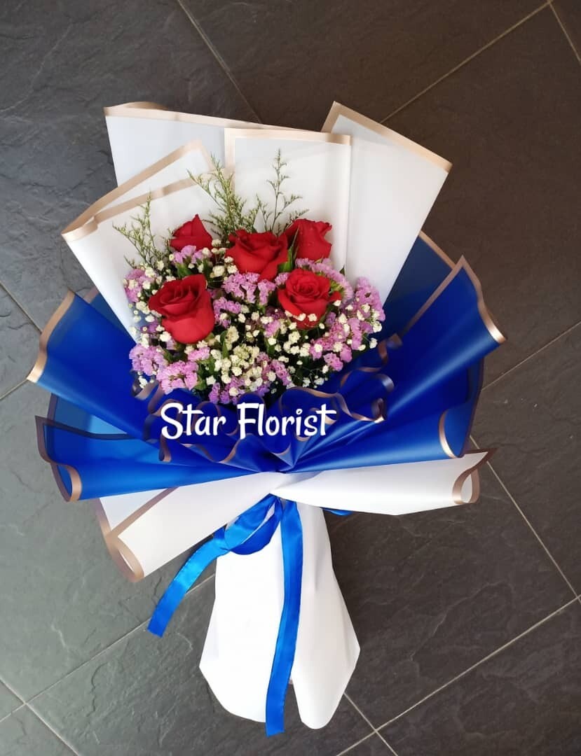 5pcs Red Rose Bouquet (By: Star Florist from Puchong)