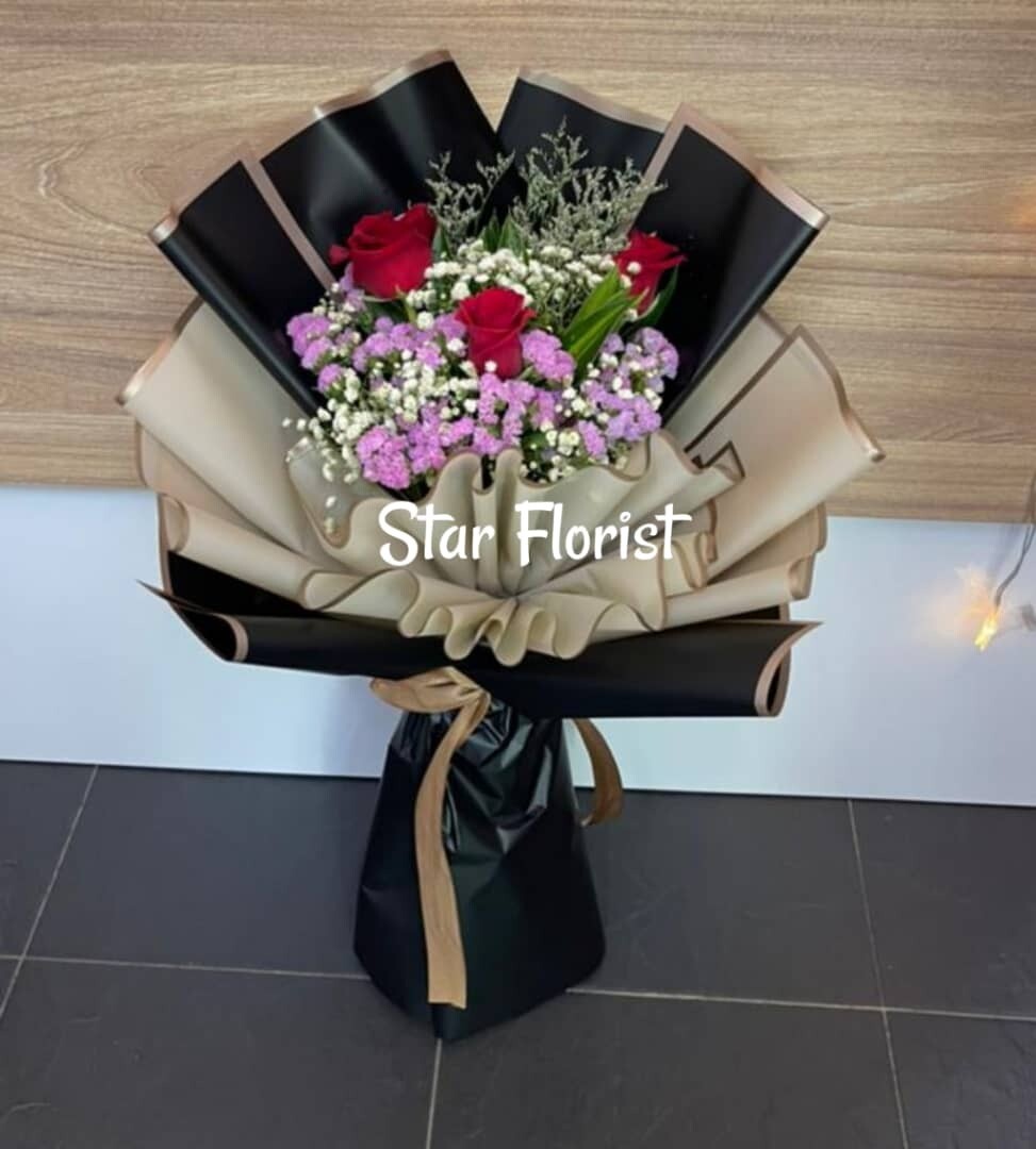 3pcs Red Rose Bouquet (By: Star Florist from Puchong)