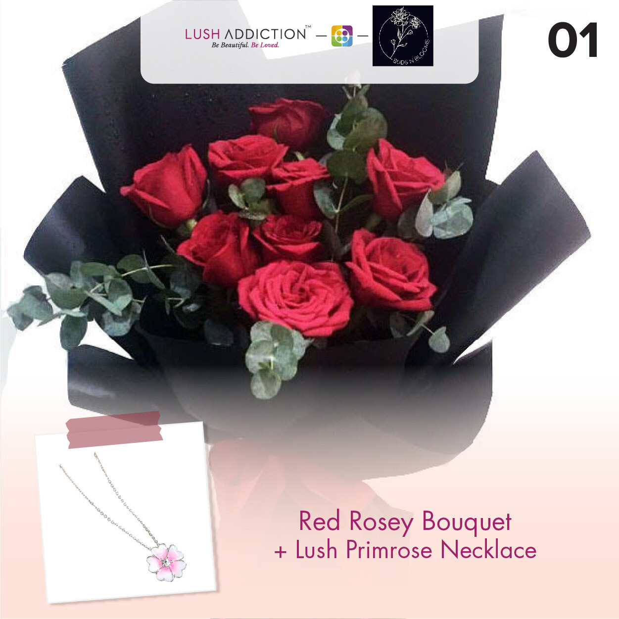 Red Rosey + Lush Addiction Necklace (By: Buds N Blooms from KL)