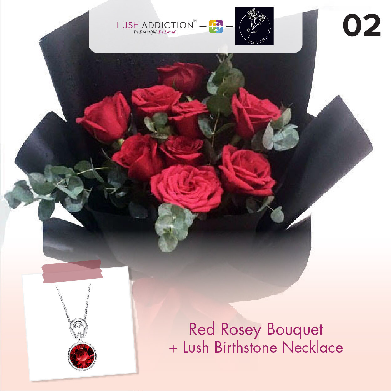 Red Rosey + Lush Addiction Necklace (By: Buds N Blooms from KL)