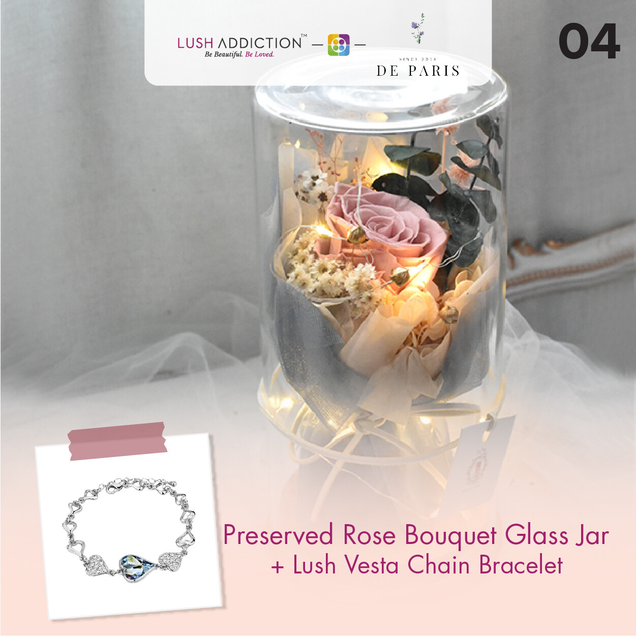 Preserved Rose Bouquet Glass Jar + Lush Addiction Necklace (By: De Paris from Pulau Pinang)