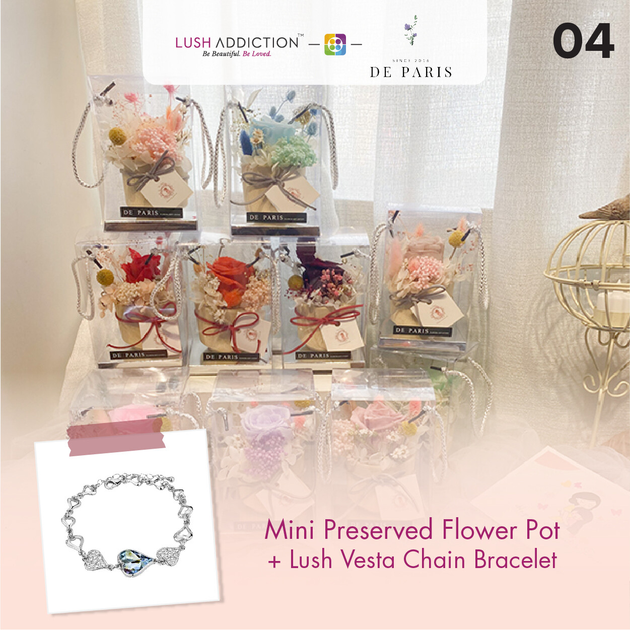 Mini Preserved Flower Pot + Lush Addiction Necklace (By: De Paris from Pulau Pinang)
