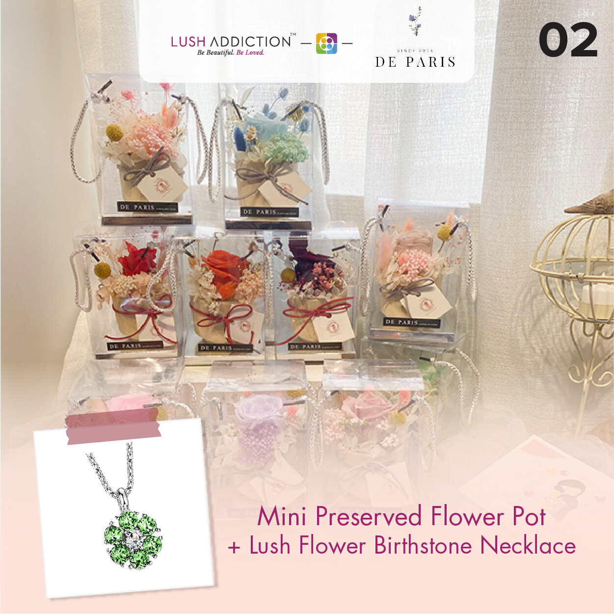 Mini Preserved Flower Pot + Lush Addiction Necklace (By: De Paris from Pulau Pinang)