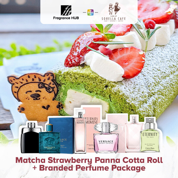 Matcha Strawberry Panna Cotta Roll + Fragrance Hub Branded Perfume (By: Sorella Cafe from JB)