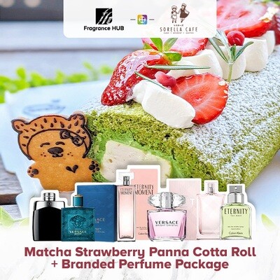 Matcha Strawberry Panna Cotta Roll + Fragrance Hub Branded Perfume (By: Sorella Cafe from JB)