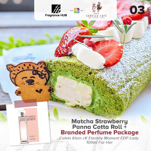 Matcha Strawberry Panna Cotta Roll + Fragrance Hub Branded Perfume (By: Sorella Cafe from JB)