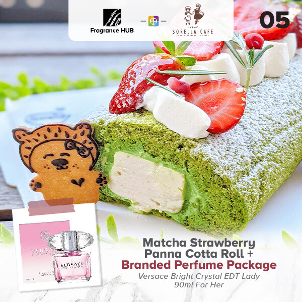 Matcha Strawberry Panna Cotta Roll + Fragrance Hub Branded Perfume (By: Sorella Cafe from JB)