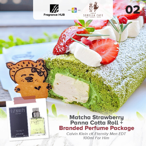 Matcha Strawberry Panna Cotta Roll + Fragrance Hub Branded Perfume (By: Sorella Cafe from JB)