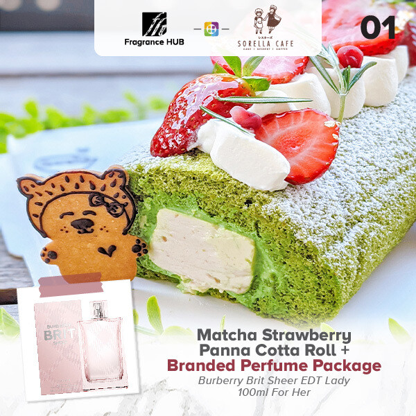 Matcha Strawberry Panna Cotta Roll + Fragrance Hub Branded Perfume (By: Sorella Cafe from JB)