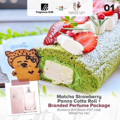 Matcha Strawberry Panna Cotta Roll + Fragrance Hub Branded Perfume (By: Sorella Cafe from JB)