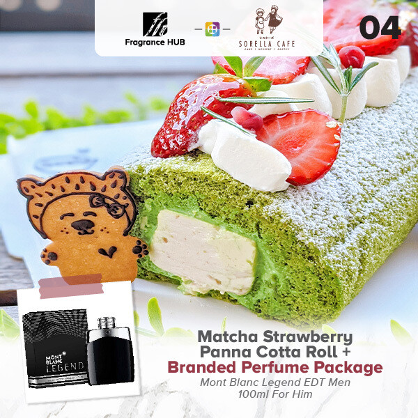 Matcha Strawberry Panna Cotta Roll + Fragrance Hub Branded Perfume (By: Sorella Cafe from JB)