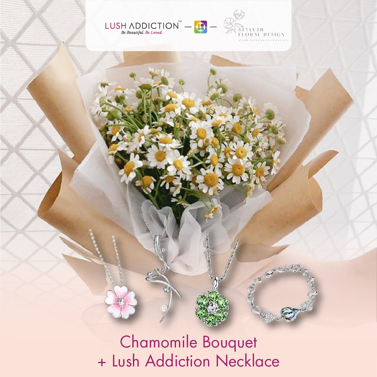 Chamomile Bouquet + Lush Addiction Necklace (By: Stylush Studio Floral Design from Kota Kinabalu)