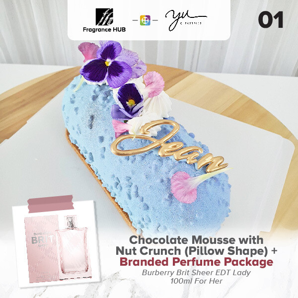 Chocolate Mousse with Nut Crunch (Pillow Shape) + Fragrance Hub Branded Perfume (By: Yu.Qi Pastries from KL)