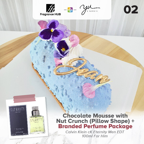 Chocolate Mousse with Nut Crunch (Pillow Shape) + Fragrance Hub Branded Perfume (By: Yu.Qi Pastries from KL)