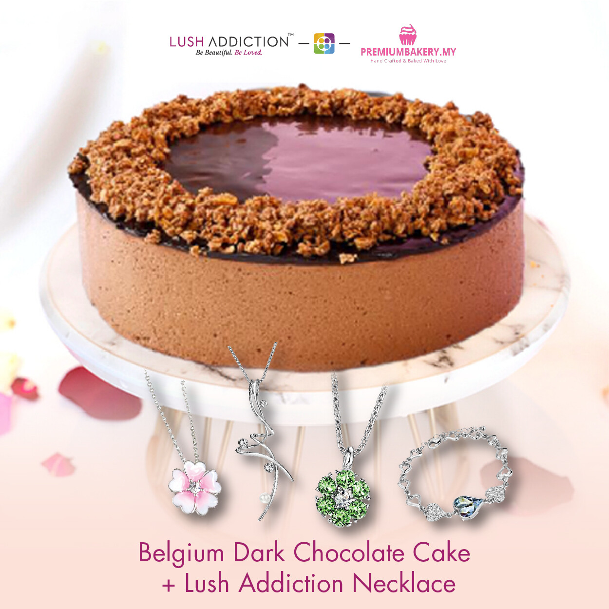 Belgium Dark Chocolate Cake + Lush Addiction Necklace (By: Premium Bakery  from KL)