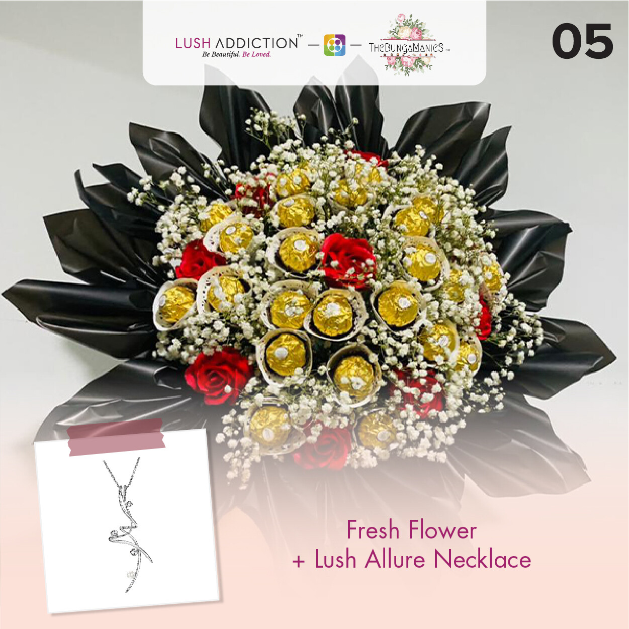 Million Romance Bouquet + Lush Addiction Necklace (By: The Bunga Manies from Bintulu)
