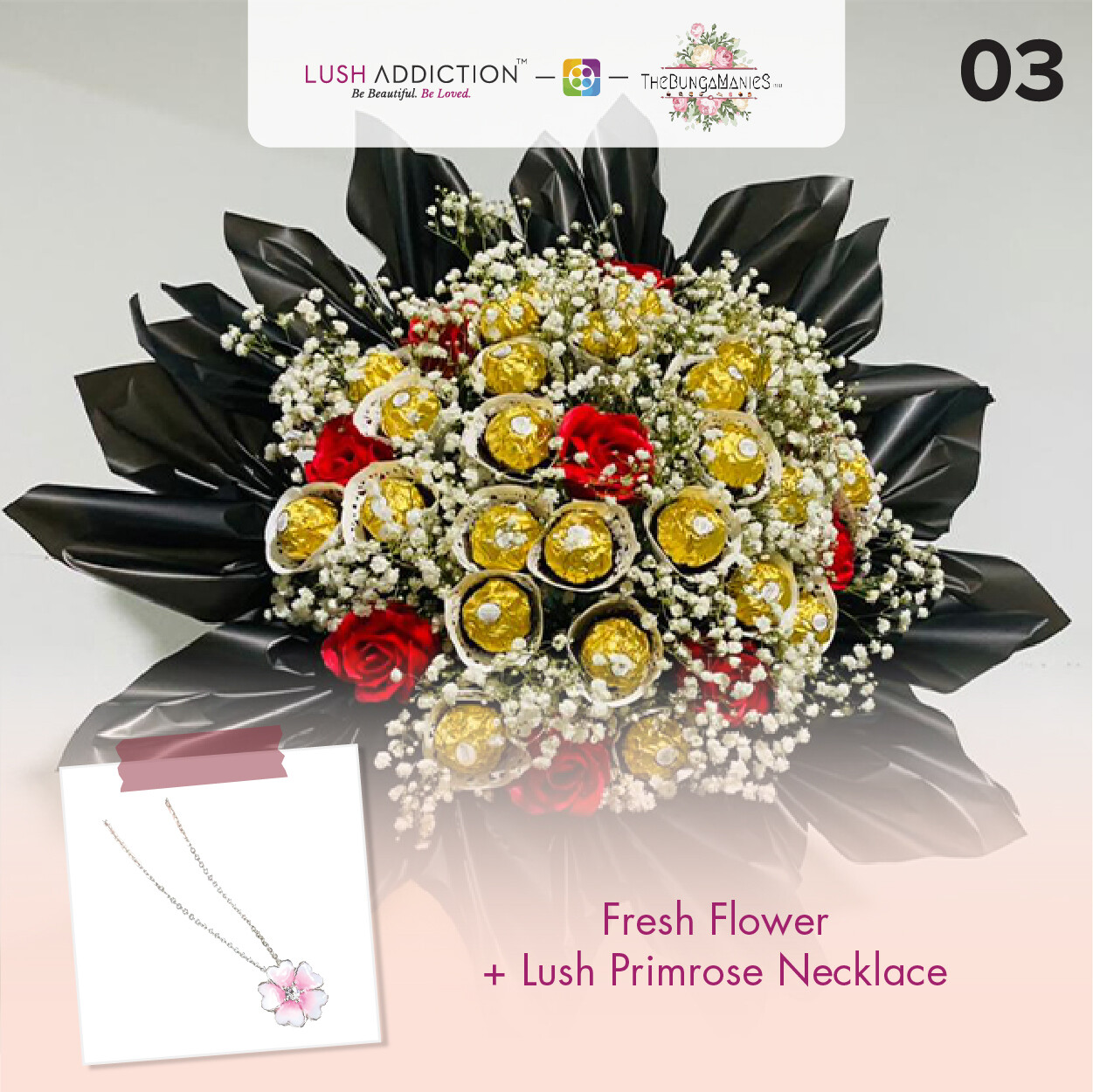Million Romance Bouquet + Lush Addiction Necklace (By: The Bunga Manies from Bintulu)