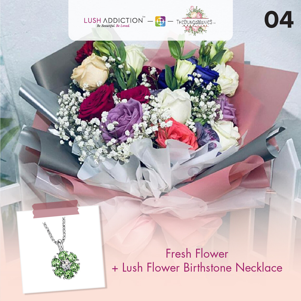 Peach Perfection Fresh Flowers Bouquet + Lush Addiction Necklace (By: The Bunga Manies from Bintulu)