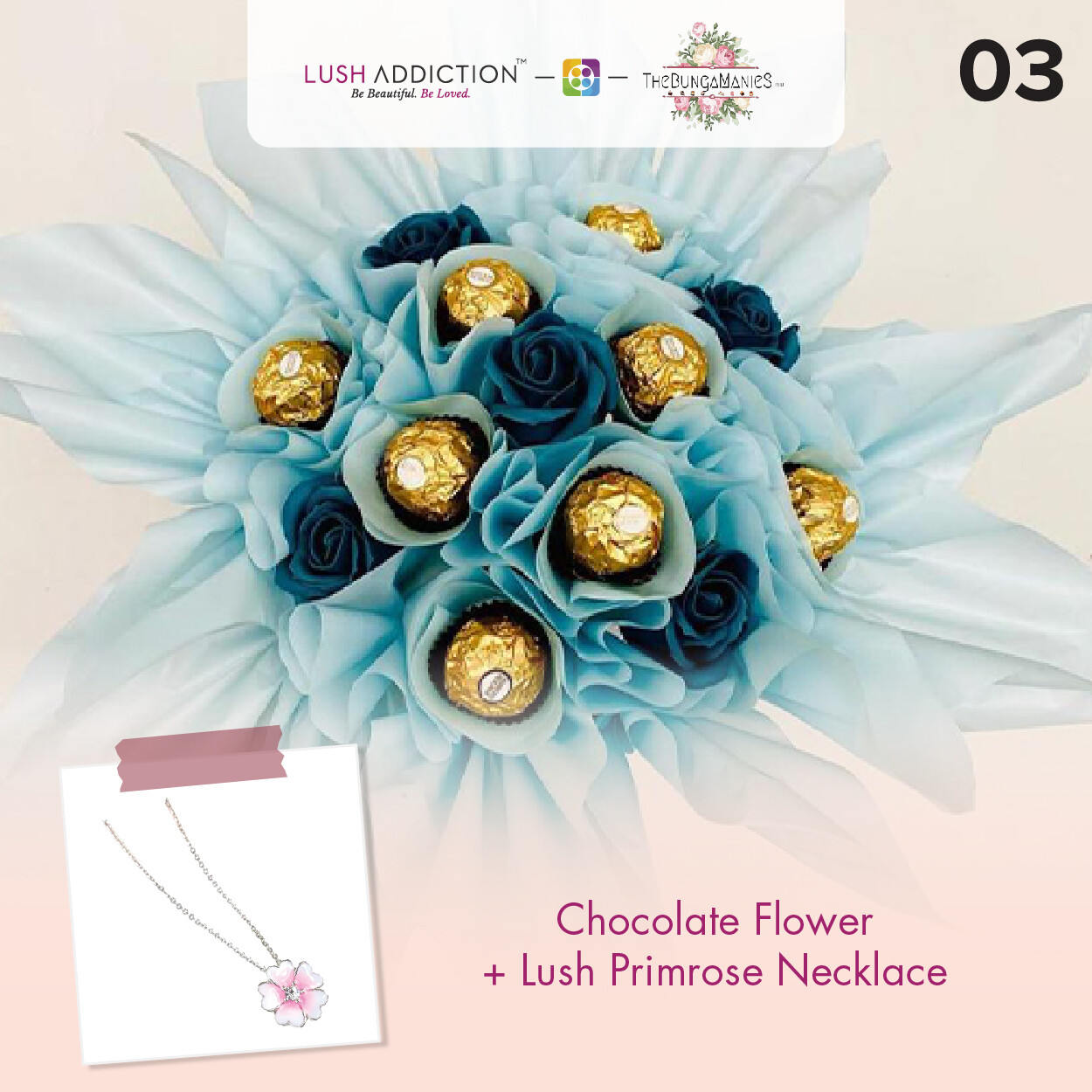 Golden Roses Bouquet + Lush Necklace (By: The Bunga Manies from Bintulu)