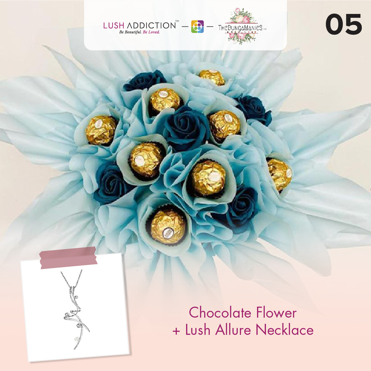 Golden Roses Bouquet + Lush Necklace (By: The Bunga Manies from Bintulu)