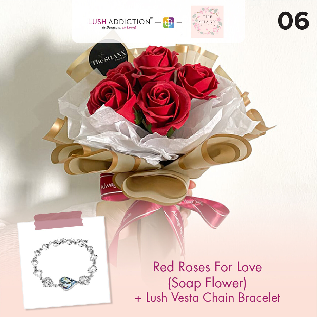 Red Roses for Love (Soap Flower) + Lush Addiction Necklace (By: The Shanx Florist from Melaka)