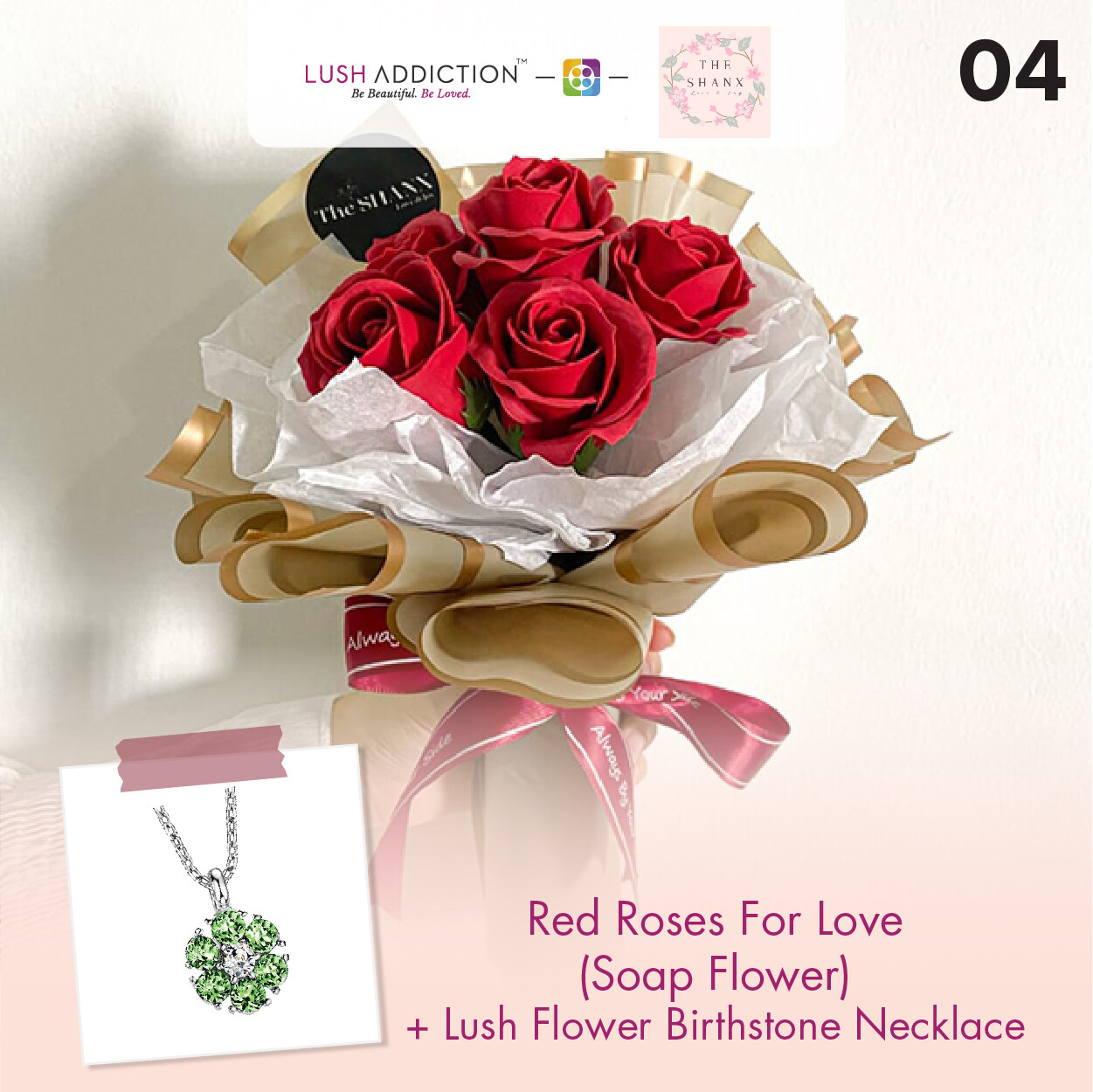 Red Roses for Love (Soap Flower) + Lush Addiction Necklace (By: The Shanx Florist from Melaka)