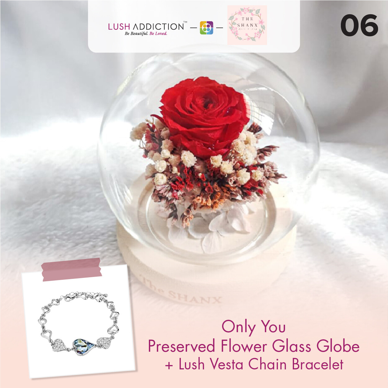 Only You Preserved Flower Glass Globe + Lush Addiction Necklace (By: The Shanx Florist from Melacca)