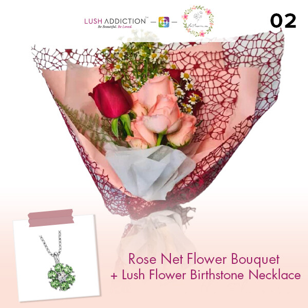 Rose Net Flower Bouquet + Lush Addiction Necklace (By: Flower 4 U from Petaling Jaya)
