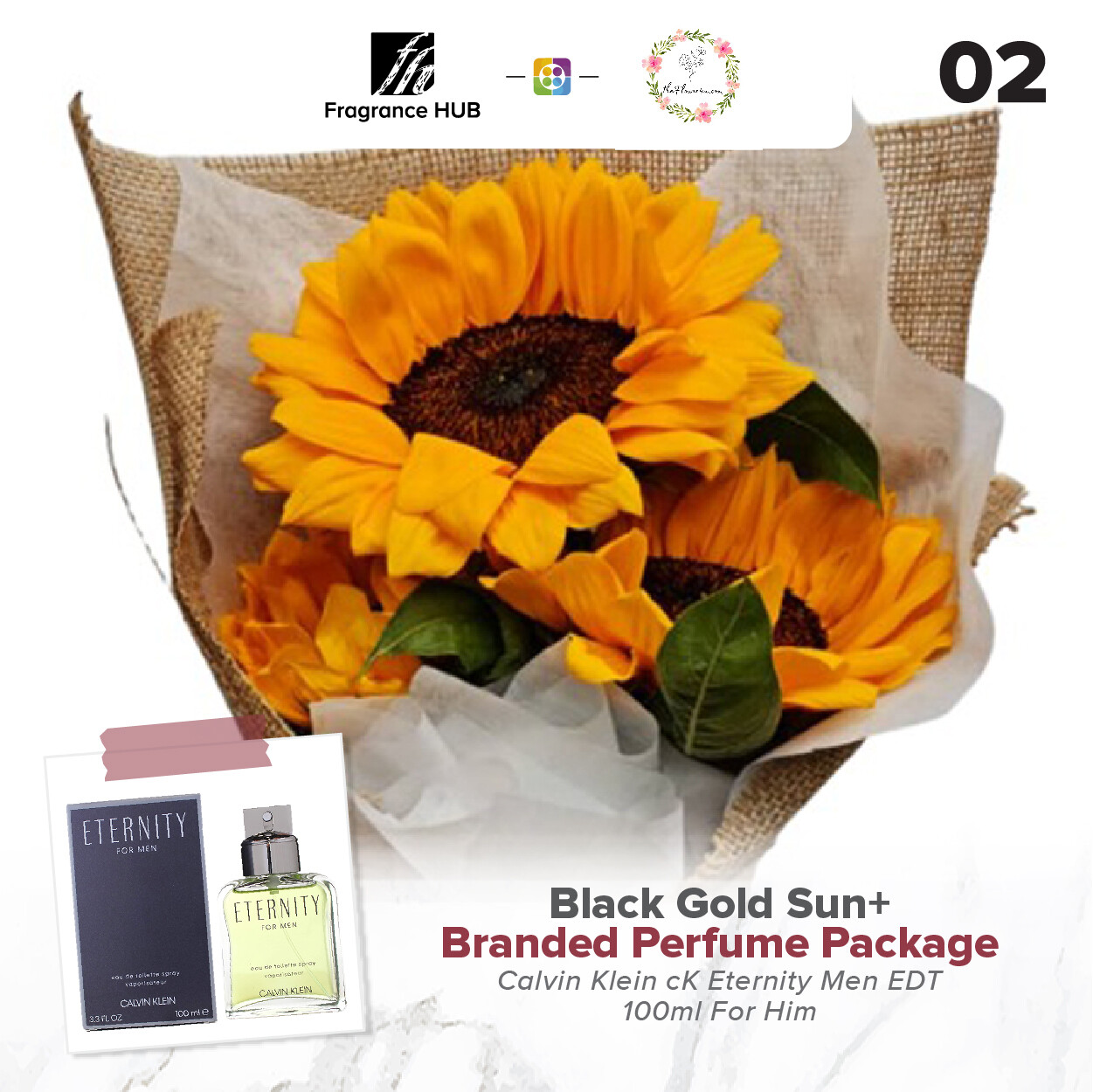 Black Gold Sun Bouquet + Fragrance Hub Branded Perfume (By: Flower 4 U from Petaling Jaya)