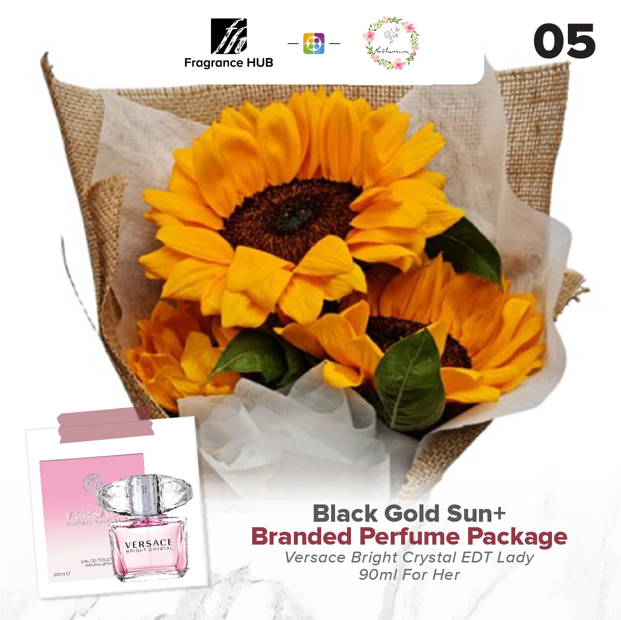 Black Gold Sun Bouquet + Fragrance Hub Branded Perfume (By: Flower 4 U from Petaling Jaya)