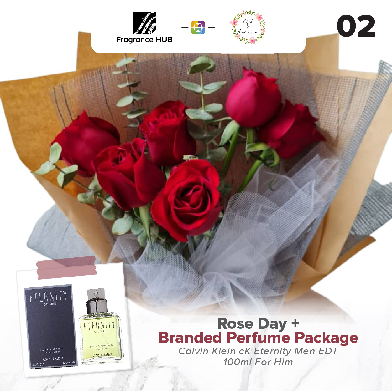 Rose Day Bouquet + Fragrance Hub Branded Perfume (By: Flower 4 U from Petaling Jaya)