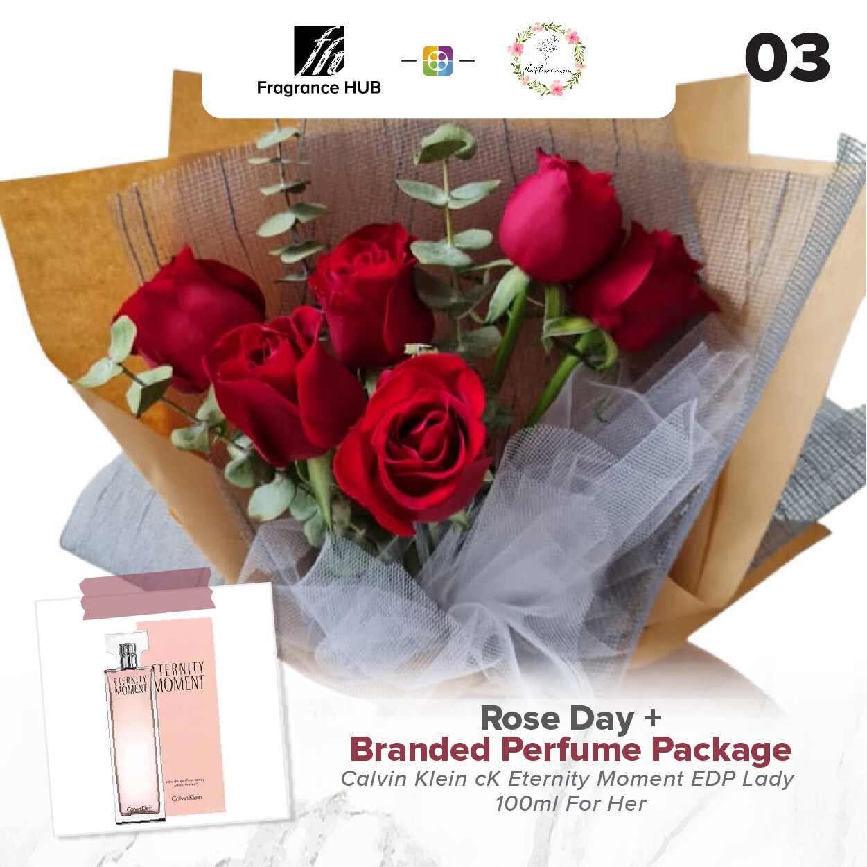 Rose Day Bouquet + Fragrance Hub Branded Perfume (By: Flower 4 U from Petaling Jaya)