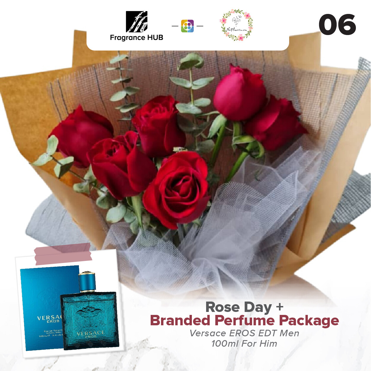 Rose Day Bouquet + Fragrance Hub Branded Perfume (By: Flower 4 U from Petaling Jaya)