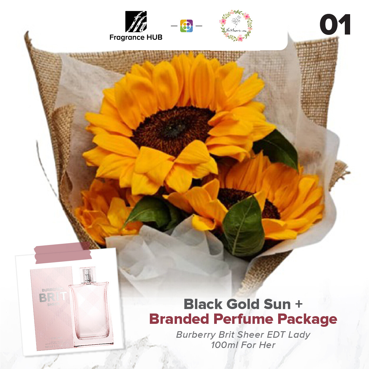Black Gold Sun Bouquet + Fragrance Hub Branded Perfume (By: Flower 4 U from Petaling Jaya)